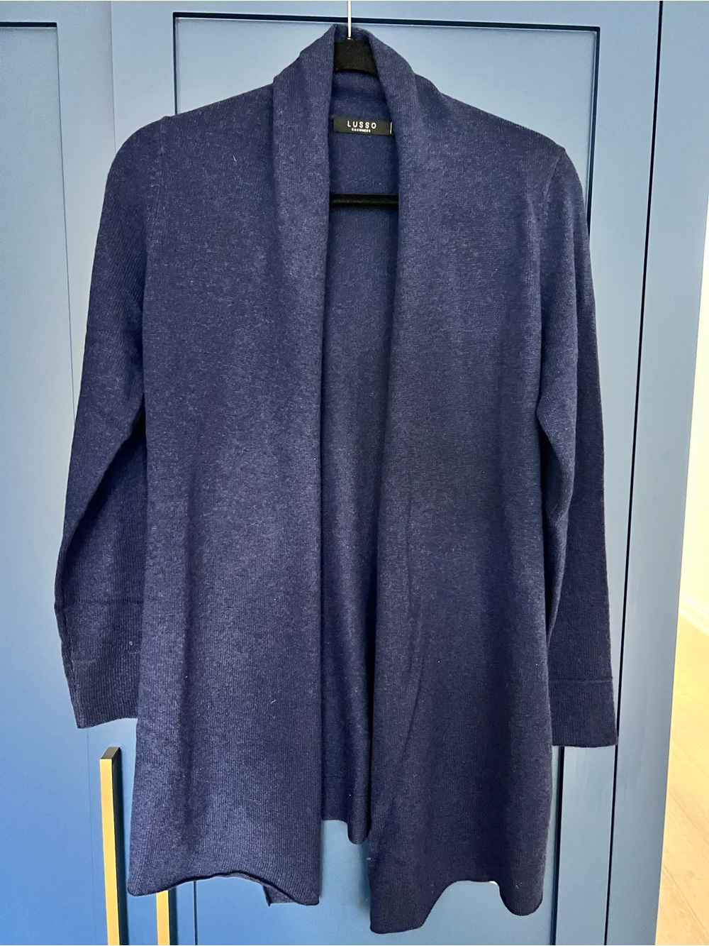 Lusso 100% Cashmere Open-Front Navy Womens Cardigan Sweater